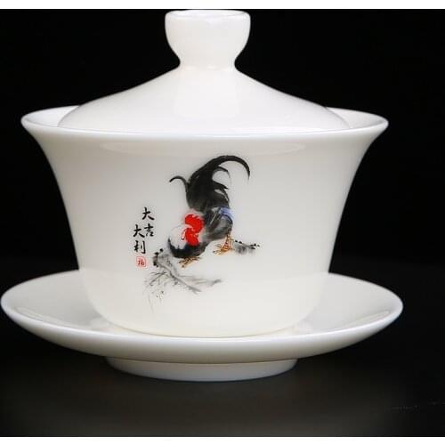 Sancai Gaiwan Teacup Single Prevent Hot Hands Large Kungfu Tea Bowl with Cover High Grade White Porcelain Cover Bowl