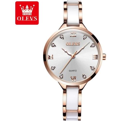 OLEVS Woman Watches White Top Brand Luxury Watch Women Quartz Waterproof Ceramic Womens Wristwatch Ladies Girl Watches Clock
