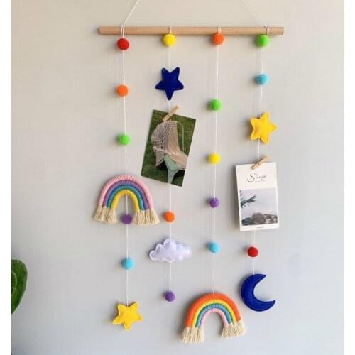 Rainbow Photo Display Holder Pompom Girls Hair Clips Bow Storage Hanger Belt Home Decoration Wall Hanging Picture Organizer L8