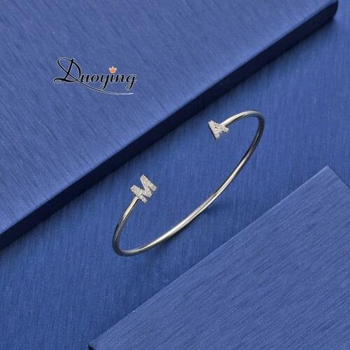 Duoying Full Zirconia Letter Bangles & Bracelets Custom Pave Setting Initial Name Personalized Bangle Unique Cuff Bracelets
