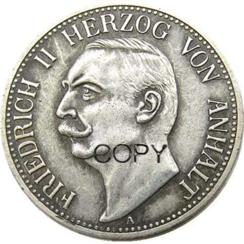 Germany,Anhalt 3 Mark 1909/1911 2pcs Friedrich II Silver Plated Copy coin
