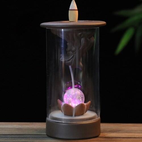 Ceramic Incense Burner Waterfall Backflow Burners 7 Color LED Changing Incense Holder Home Decor Aromatherapy Ornament Handicra