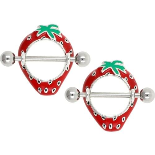 JHJT 2pcs Nipple Bar Rings 14G Shield Piercing Stainless Steel Nipple Ring Barbell For Sexy Women Fruit Body Jewelry