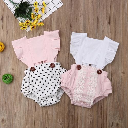 Pudcoco 2020 Newborn Baby Girls Polka Dot Romper Lace Solid Jumpsuit Outfits Clothes Summer