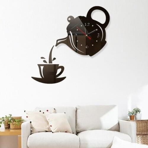 Creative 3D Wall Clock Decorative DIY Acrylic Coffee Cup Teapot Kitchen Wall Clocks Living Room Dining Room Home Decor Clock