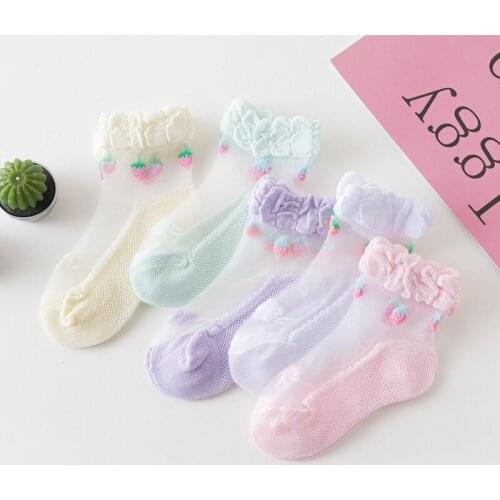 5 Pairs/Lot Summer Girls Socks Lovely Dot Crystal Silk Kids Socking Children Baby Girl Mesh Breathable Elastic Lace Sock
