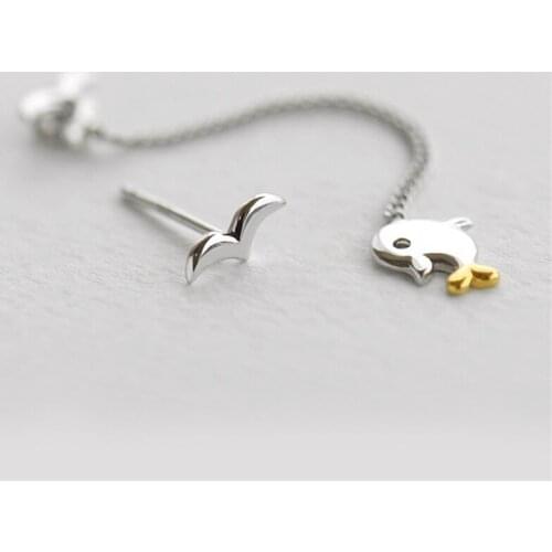 2020 Cute&Romantic Animal Dolphin&Seagull Love Drop Earrings Tibetan Sliver Long Tassel Asymmetrical Dangle Earrings ED1097