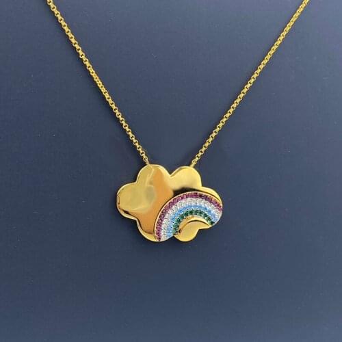 SLJELY Fashion S925 Sterling Silver Rainbow Cloud Pendant Adjustable Necklace July New Women Girls Fine Party Brand Jewelry Gift