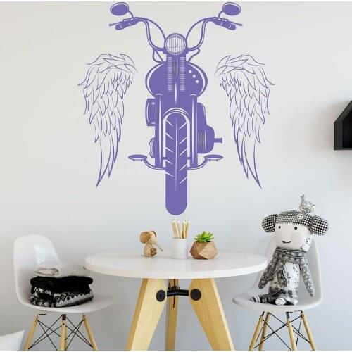 Motorcycle Vinyl Wall Stickers Wings Ride Motorbike Rock Style Door Window Decal Teens Bedroom Man Cave Garage Home Decor E295
