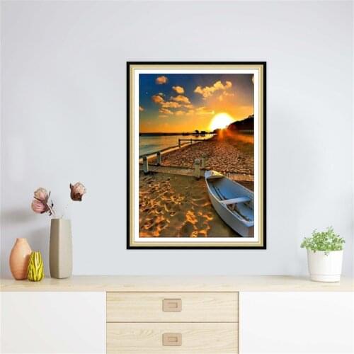 5D Scenic Diamond Painting Sunset Beach DIY Round Full Drill Diamond Embroidery Kit Landscape Home Decoration Crafts 30*40cm