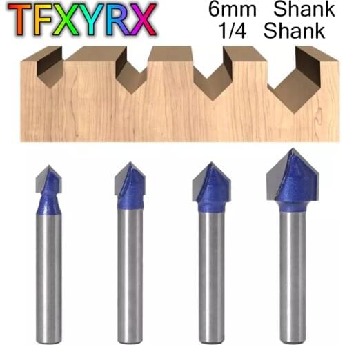 4pcs 6mm 1/4inch Shank 90 Degree V-notch Router Bit Set Trimming Machine Milling Cutters for Woodwork Tools