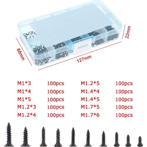 Hand Tool Sets 1000pcs/sets M1 M1.2 M1.4 M1.7 Crosshead Micro Screw Round Head Self-tapping Electronic Screws Kit