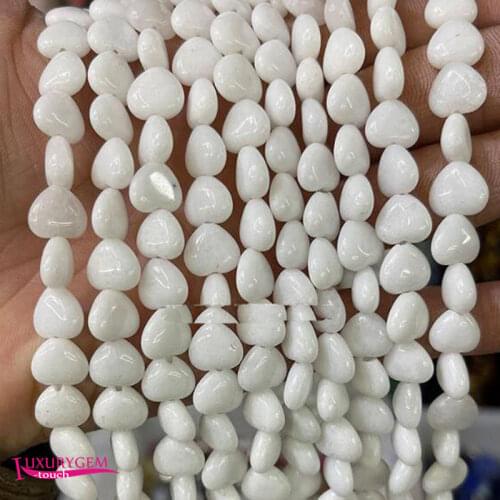 Natural White Jades Stone Loose Beads High Quality 10mm Smooth Heart Shape DIY Gem Jewelry Accessories 38Pcs a3613