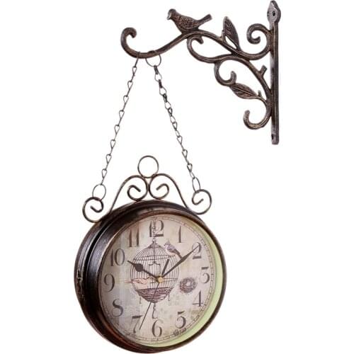 New Antique Outdoor Garden Wall Station Clock Double Sided Cockerel Vintage Retro Home Decor