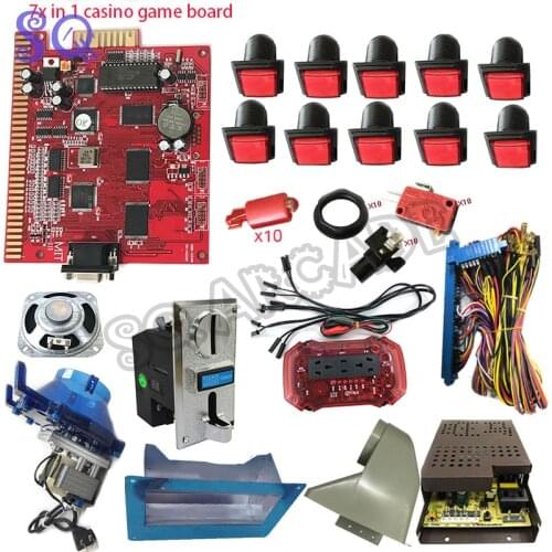 SQ Casino Poker learning Game 7 7X in 1 MultiGame Motherboard Red Slot Game 36Pin Wire Cable LED Button*10 for Gambling Machine