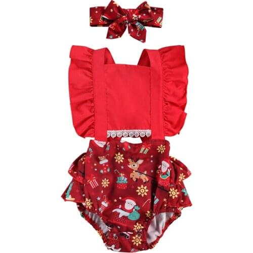 Pudcoco Christmas Baby Romper Infant Newborn Boys Girls Sleeveless Deer Printed Covered Button Outfits Clothes