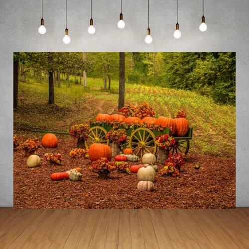 Autumn Field Halloween Pumpkins on Wagon Photography Background Vinyl Backdrops Photo Studio for Children Baby Family Photoshoot