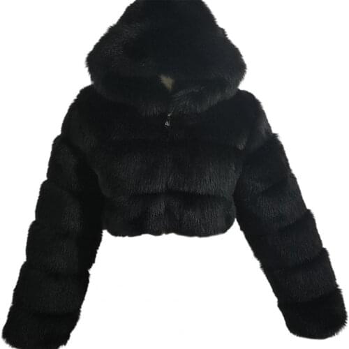 Faux Fur Coat Hooded Zipper Women Warm Solid Color Patchwork Long Sleeve Coat Streetwear fashion Womens Clothing 2021 Black 4xl