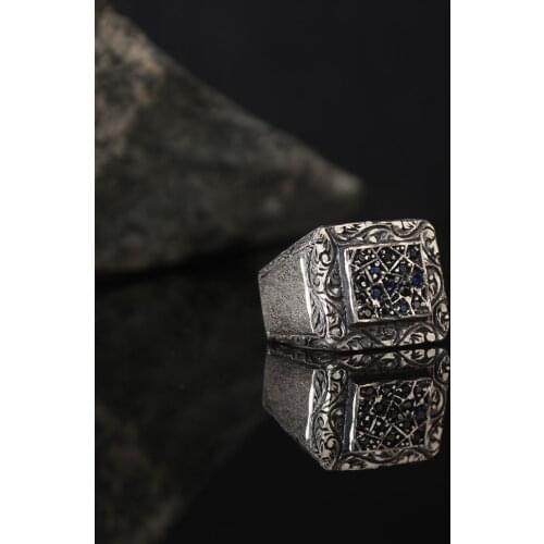 Dark Zircone Traditional Turkish 925 Sterling Silver Special Handmade Signet Rings Jewelry Gift From Turkey for Women Men