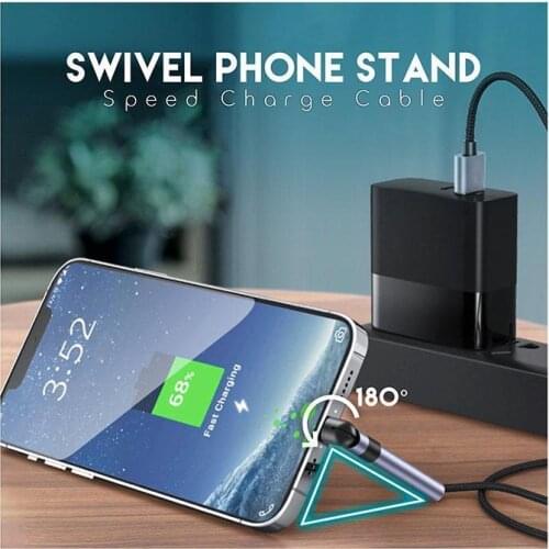 Swivel Phone Stand Charging Cable Super Charge USB Cable For Huawei For iPhone 12 11 Pro Max Fast Micro USB Type C Cable Samsung