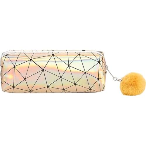 Dropship Holographic Iridescent Pencil Case for Girls Cute Pencil Box Hairball Pencil Bag School Supplies Stationery