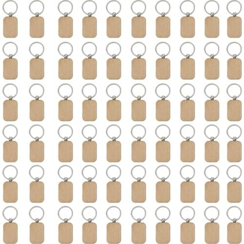 60Pcs Blank Rounded Rectangle Wooden Keychain Diy Wooden Keychain Key Tag Can Be Engraved Diy Gift