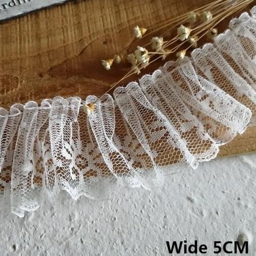 5CM Wide Luxury White Tulle Mesh 3d Pleated Embroidery Flowers Fabric Lace Ribbon Dress Guipure Curtains DIY Sewing Fringe Decor
