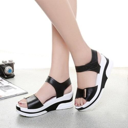 2021 Summer Pu Leather Women Open Toe Sandals Shoes Platform Ladies White Sneakers Sandals Shoe Fashion High Heel Footwear