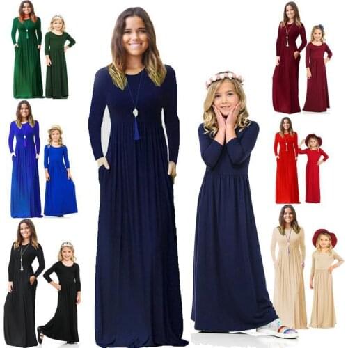 Family Matching Clothes Mom And Daughter Dresses Long Sleeve Solid Dress Family Look Girls Dress Clothing Family Christmas