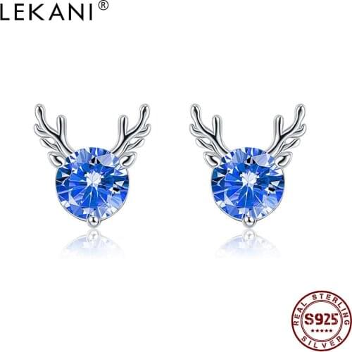 LEKANI Christmas Elk Stud Earring 925 Sterling Silver Round Zircon Small Earrings For Women Jewelry Valentine Day Jewelry Gift