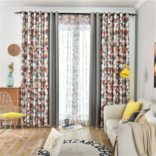 Nordic Modern Blue Orange Curtain Multicolor Triangle Stitching Curtains for Living Room Bedroom Window Home Decoration Custom