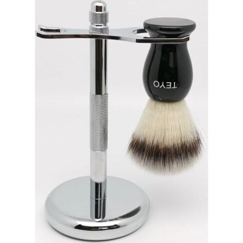 TEYO Synthetic Shaving Brush and Shaving Stand Set Perfect for Wet Shave Beard Brush