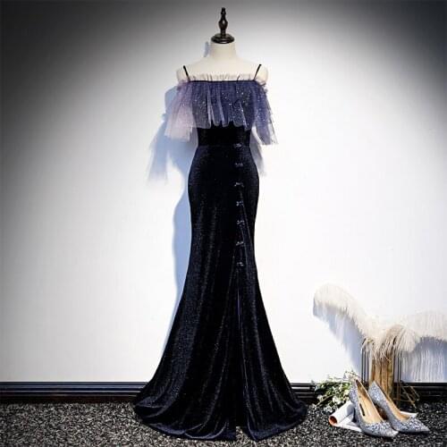 Evening Dress Spaghetti Strap Sequins Square Collar Backless Elegant Mermaid New Floor-Length Party Formal Dresses Woman B983