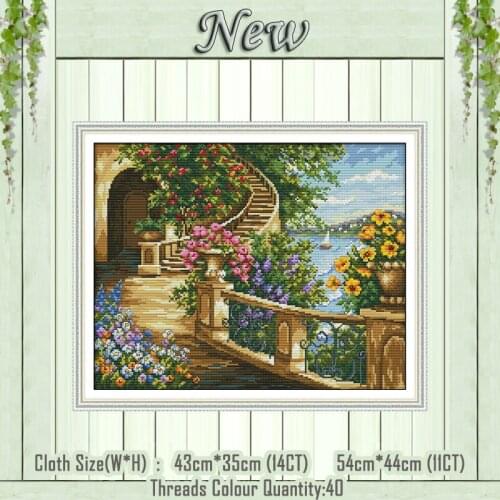 Spring balcony scenery painting counted printed on the canvas DMC 11CT 14CT kits Chinese Cross Stitch embroidery needlework Sets