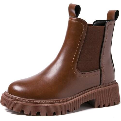 Fujin Platform Womens Ankle Boots Retro Boots Ladies Womens Chelsea Boots Genuine Leather 2021 New Autumn Winter Fashion