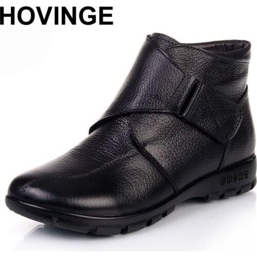 HOVINGE Winter Women Shoes Woman Genuine Leather Flat Ankle Boots 2018 Fashion Warm Snow Boots Women Boots