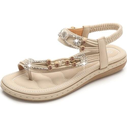 2021Summer Women Fashion Flip Flop Crystal Bead Flat Slipper Wedges Sandals Casual Sexy High Quality Outsid Ladies Shoes