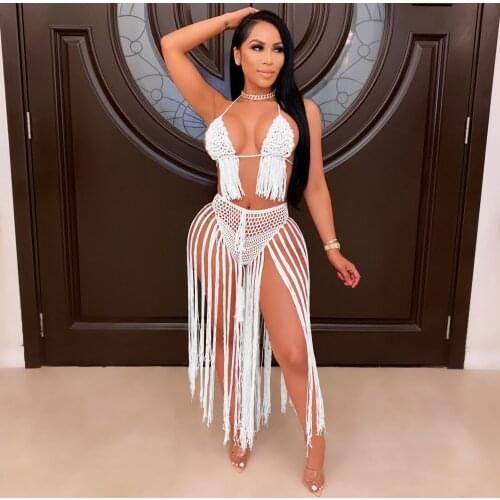 2021 New Arrival Famous Brand 2 pcs Women Set Solid Halter Strapless Short Tops Midi Dress Summer Beach Outfits