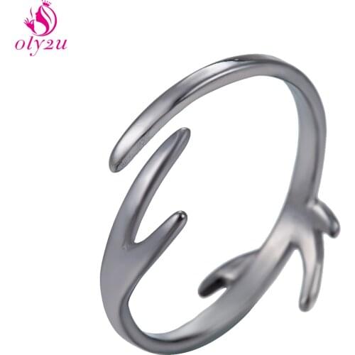 Oly2u punk Black color christmas deer Antler Rings for women girls new year gift cute Deer Animal Horn Boho ring