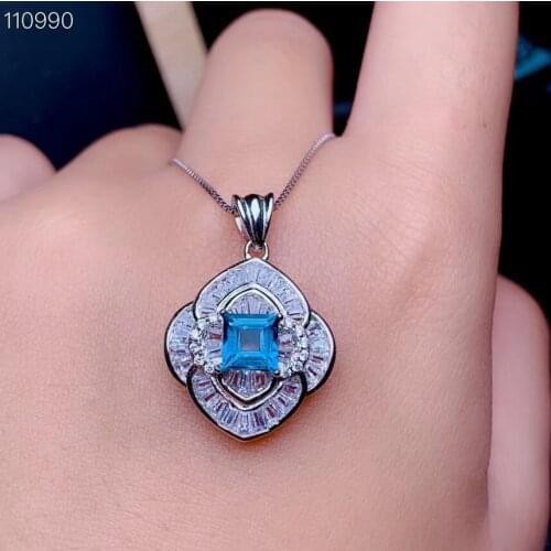 Fashion exquisite blue Topaz necklace women silver necklace birthday anniversary christmas gift real gem 925 sterling silver