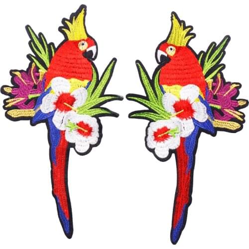 10pair Flower Parrot Design Embroidery Iron on Applique Patches Sticker Lace Fabric Patches Embossed DIY Sewing Accesories TH435