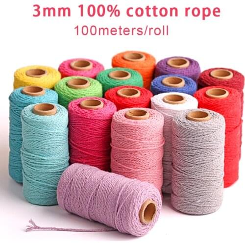 3mm*100m 100% Cotton Rope Colorful Twine Macrame Cord String Thread Party Wedding Decoration Accessory DIY Cord Sewing Crafts