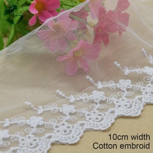 3yards 10cm width white lace cotton embroidery lace french lace ribbon fabric guipure diy trims knitting sewing Accessories#4104