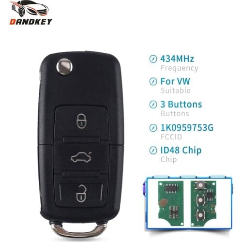 Dandkey 3 Buttons Car Remote Key Fob 434MHz ID48 1K0959753G For Volkswagen VW PASSAT B5 B6 Skoda Tiguan Touran GOLF JETTA POLO