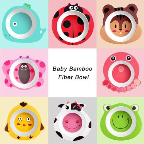 Bamboo Baby Feeding Food Plate Fiber Bowl Cute Cartoon Children Dishes Tableware Infant Portable kids Plate Dinnerware