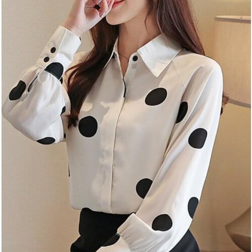 Blusas Mujer De Moda 2021 Long Sleeve Blouse Women Dot Chiffon Blouse Shirt Turn Down Collar Office Blouse Women Blouses B702