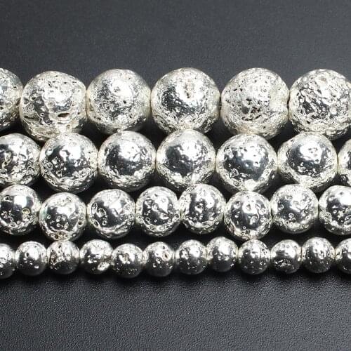 4/6/8/10 MM Silver Color Natural Lava Stone Hematite Beads Round Loose beads for Jewellery Bracelet & necklace Making DIY