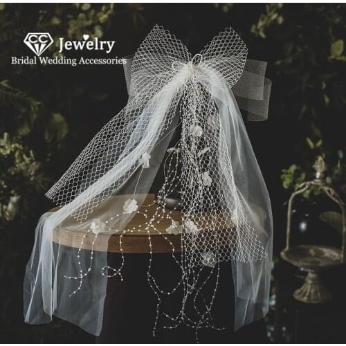 CC Hair Veil Wedding Accessories for Women Engagement Hairwear Bridal Headdress Butterfly Shape Short Veils Jewelry Charms QS119
