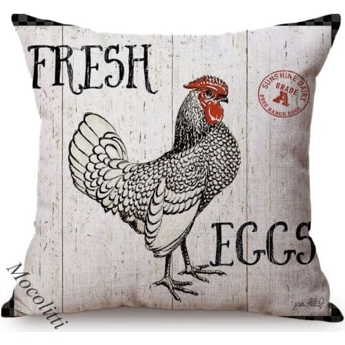Nordic Farm Cock Pattern Pillow Case Rural Poster Letter Hen Style Cotton Linen Decoration Square Sofa Cushions Cover Kussenhoes
