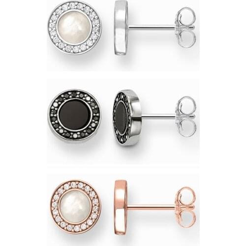 Black Stone Shell Round Stud Earrings Women Men Mother of Peal 925 Sterling Silver Rose Gold Ear Jewelry Accessories 2021 New